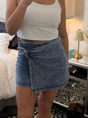Denim Wrap Mini Skirt - HIGH STRETCH